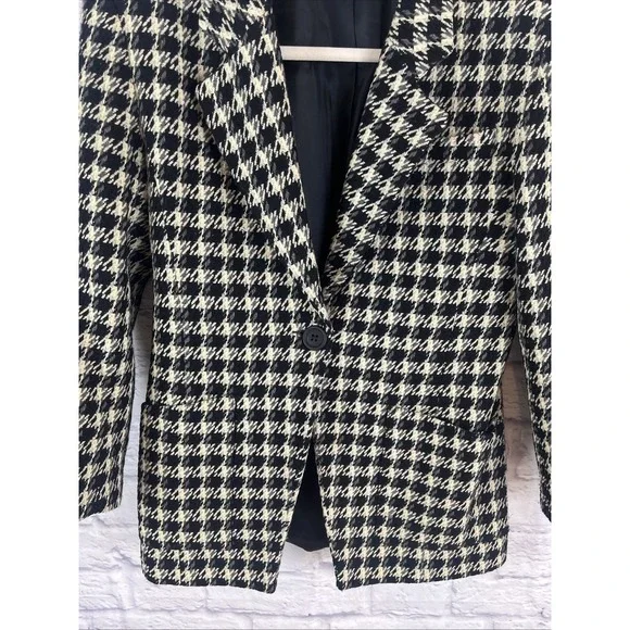 Lloyd Williams Vintage Dark Academia Houndstooth Woolblend Blazer  Size 4 - Picture 4 of 9